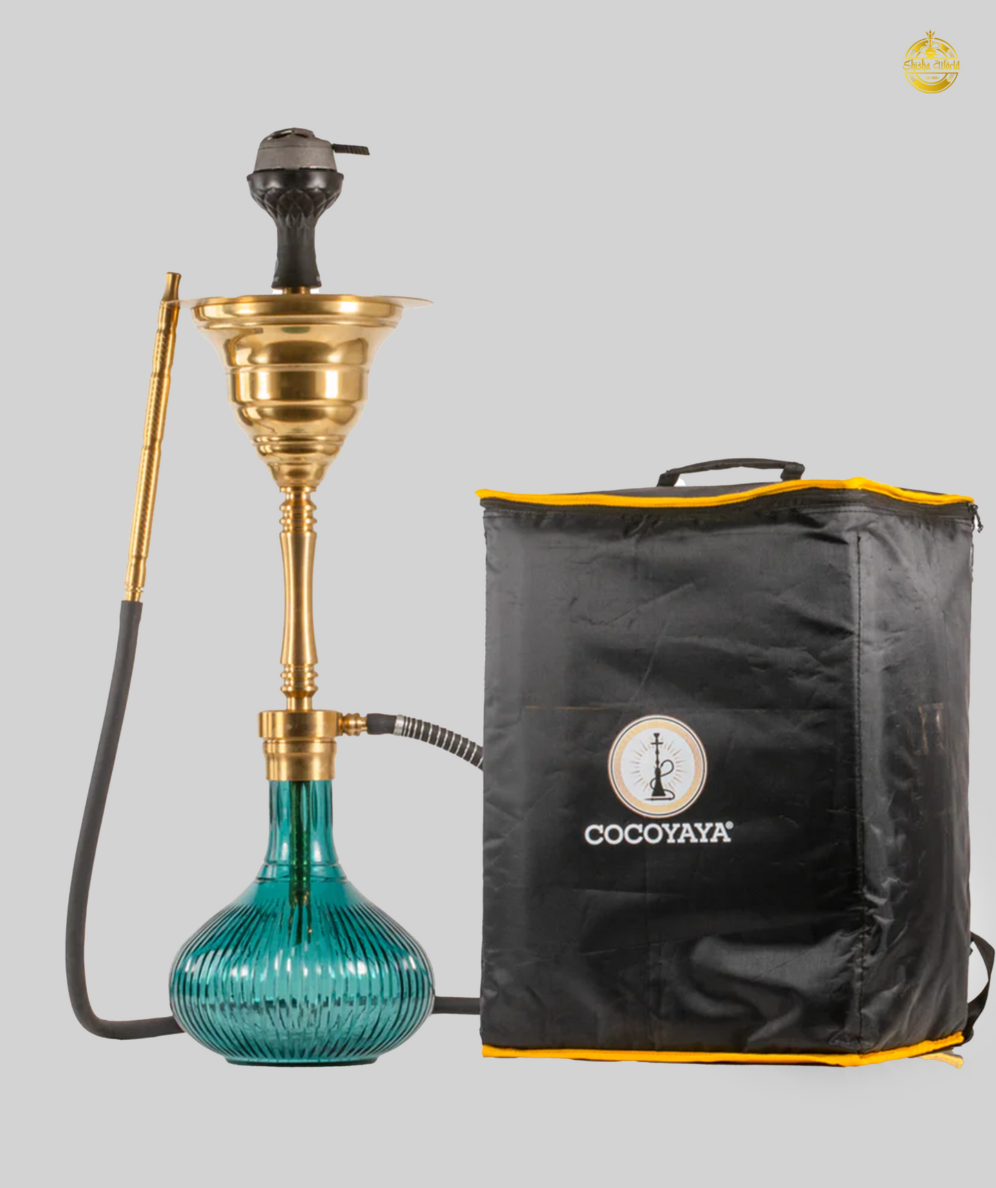 COCOYAYA Yara Hookah with Bag - Gold Stem / Emerald Green Base
